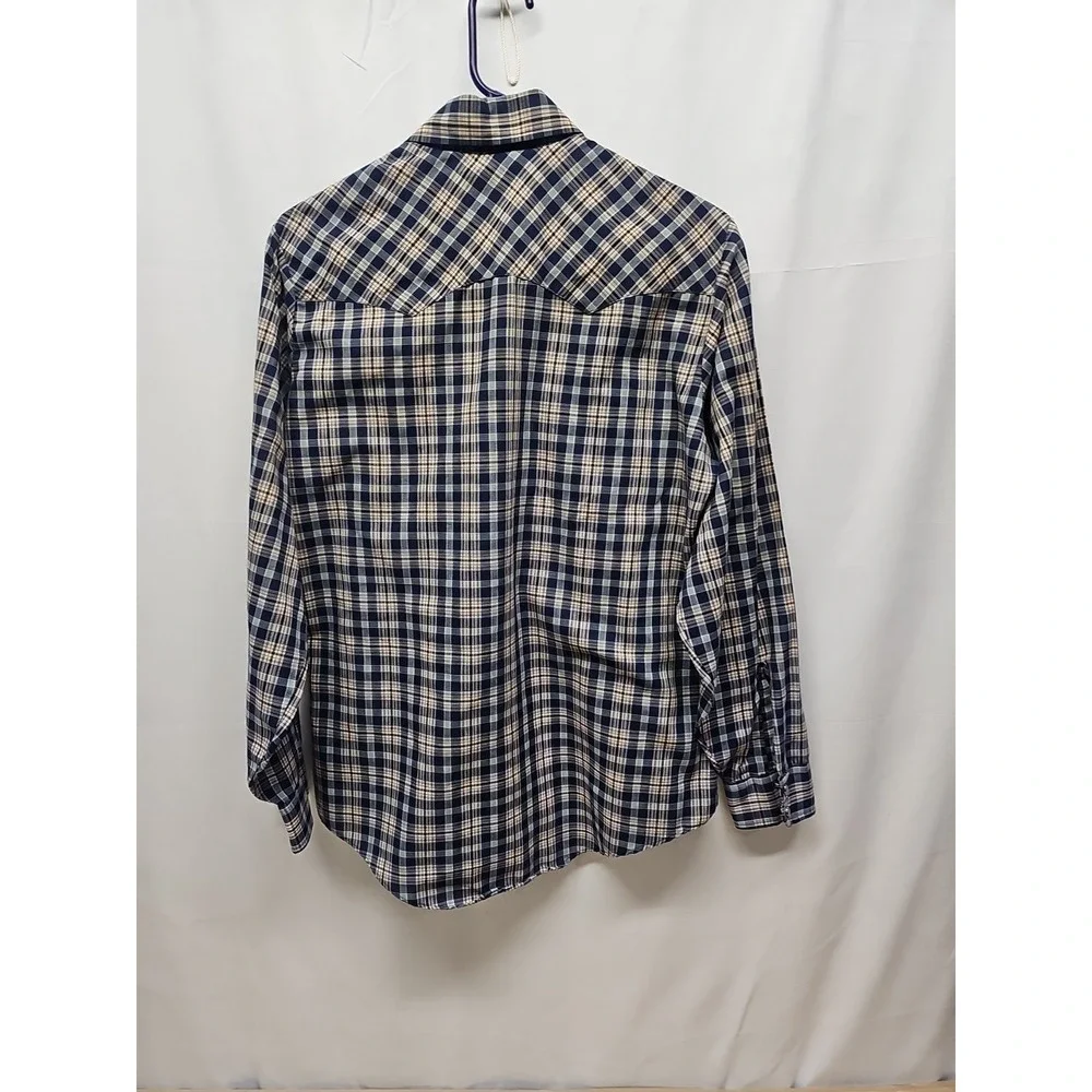 Levis Mens Blue Vintage Plaid‎ Pearl Snap Western Shirt Long Sleeve Sz M